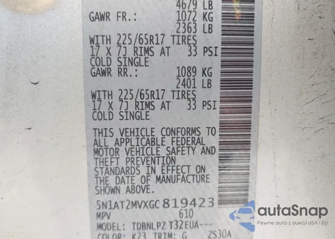 2016 Nissan Rogue S/Sl/Sv from USA, damaged, VIN 5N1AT2MVXGC819423